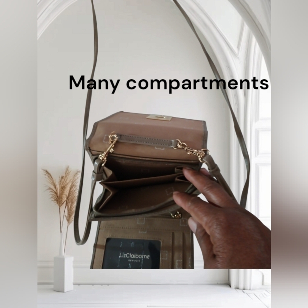 Liz Claiborne Mini Gray Leopard Crossbody Gold Hardware - Picture 6 of 13